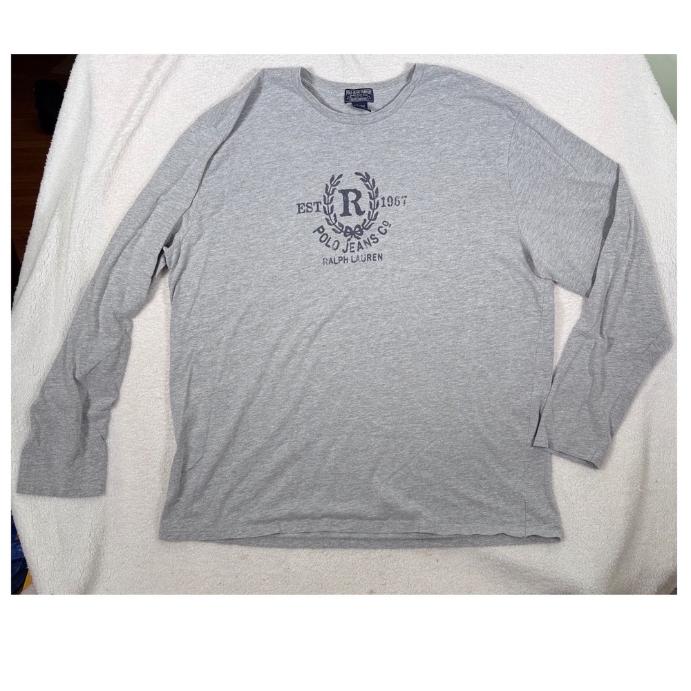 Vintage Polo Jeans Co Ralph Lauren Mens XXL Long Sleeve Shirt Heather Gray Crest